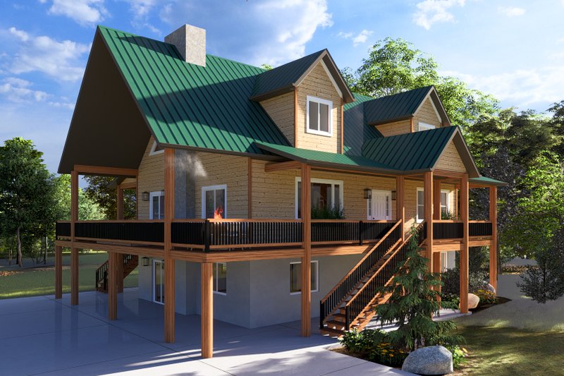 House Blueprint - Exterior - Front Elevation 3 for Cabin House Plan #1060-190 - 4 bed, 2.5 bath