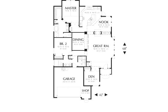 Floor Plan - Main Floor for Ranch House Plan #48-590 - 3 bed, 2 bath