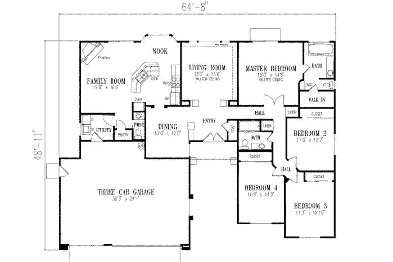 Dream House Plan - Floor Plan - Main Floor for Adobe / Southwestern House Plan #1-426 - 3 bed, 2.5 bath