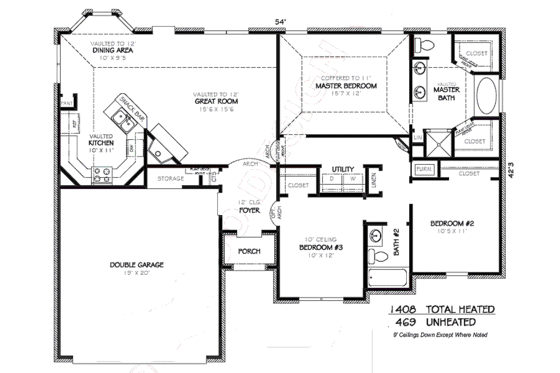 Floor Plan - Main Floor for European House Plan #424-176 - 3 bed, 2 bath