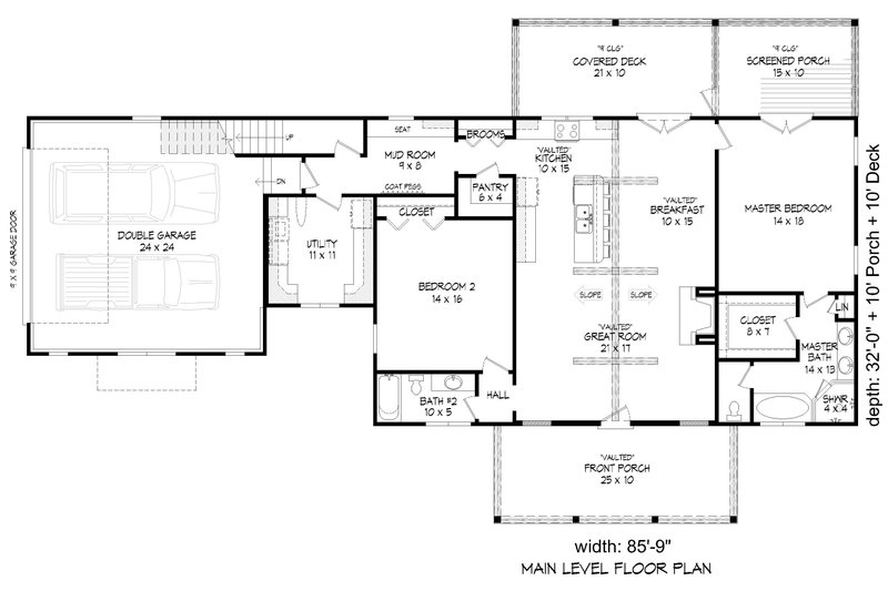 House Blueprint - Floor Plan - Main Floor for Farmhouse House Plan #932-1231 - 2 bed, 2 bath