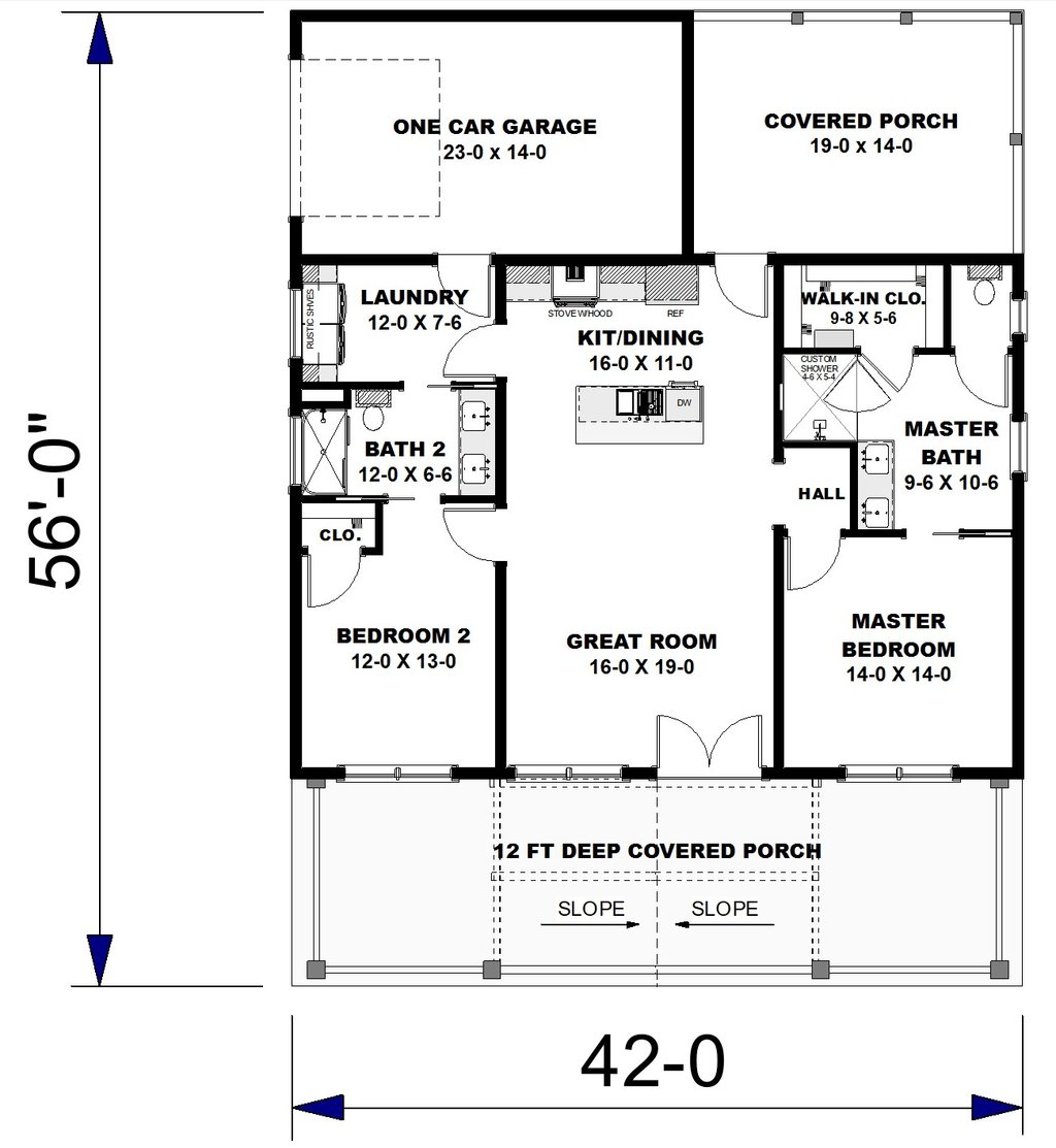Floor Plan - Main Floor for Farmhouse House Plan #44-318 - 2 bed, 3 bath