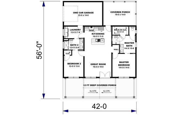 Floor Plan - Main Floor for Farmhouse House Plan #44-318 - 2 bed, 3 bath