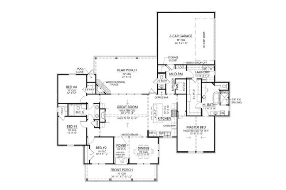Floor Plan - Main Floor for Farmhouse House Plan #1074-66 - 4 bed, 2.5 bath