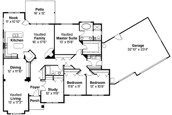 Floor Plan - Main Floor for Mediterranean House Plan #124-326 - 4 bed, 2 bath