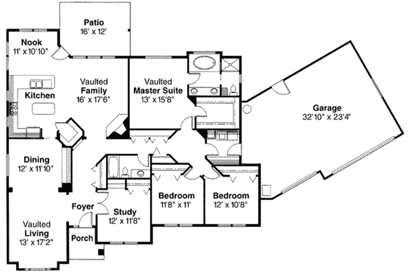 Dream House Plan - Floor Plan - Main Floor for Mediterranean House Plan #124-326 - 4 bed, 2 bath