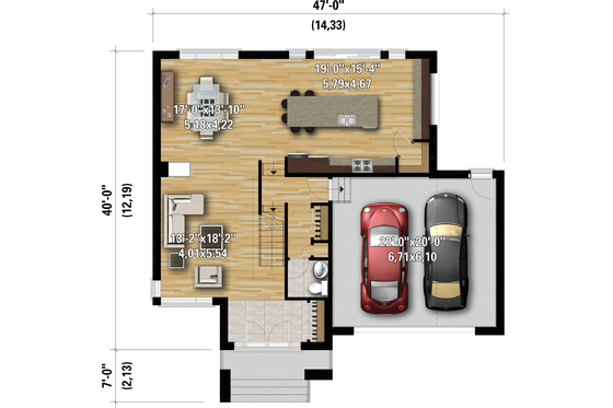 Floor Plan - Main Floor for Contemporary House Plan #25-4907 - 3 bed, 2.5 bath