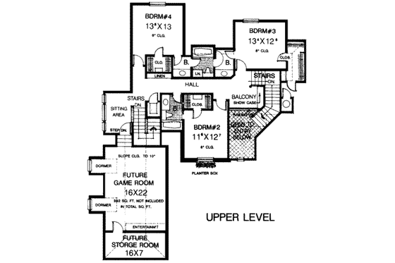 Floor Plan - Upper Floor for European House Plan #310-204 - 4 bed, 3.5 bath