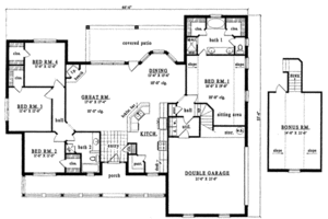 Floor Plan - Main Floor for Country House Plan #42-257 - 4 bed, 2 bath