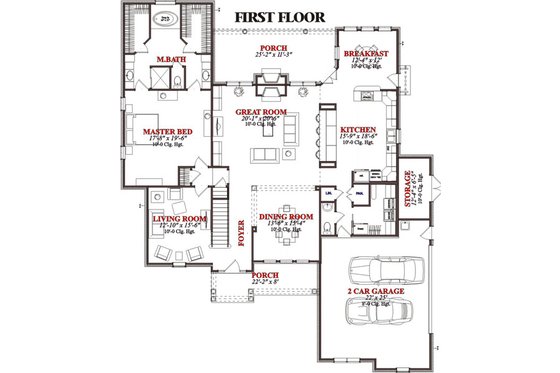 Floor Plan - Main Floor for Traditional House Plan #63-213 - 4 bed, 3.5 bath