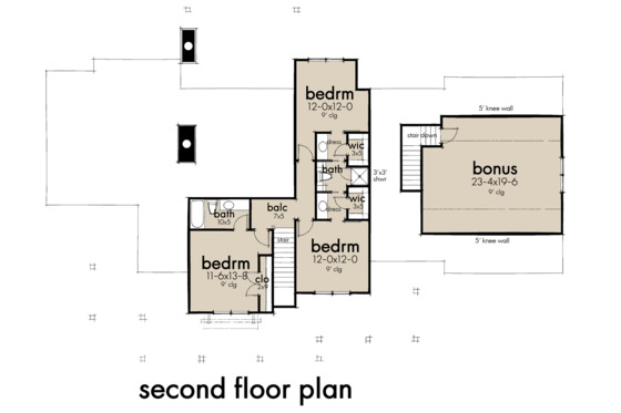 Floor Plan - Upper Floor for Farmhouse House Plan #120-266 - 4 bed, 3.5 bath