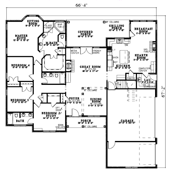 House Plan Design - Southern Floor Plan - Main Floor Plan #17-2295