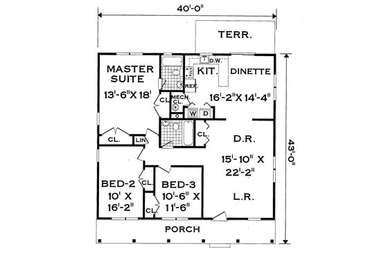 Exterior - Front Elevation 3 for Country House Plan #3-120 - 3 bed, 2 bath