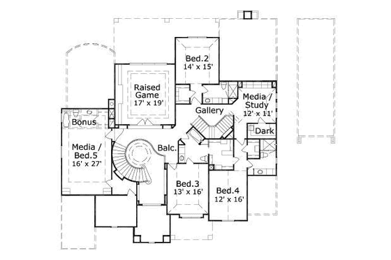 Floor Plan - Upper Floor for European House Plan #411-161 - 4 bed, 5.5 bath