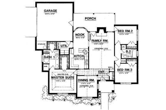 Floor Plan - Main Floor for Traditional House Plan #40-297 - 3 bed, 2 bath