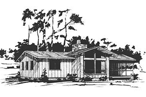 Exterior - Front Elevation for Ranch House Plan #10-120 - 2 bed, 1.5 bath