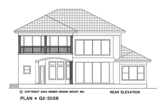 Exterior - Rear Elevation for Mediterranean House Plan #27-291 - 3 bed, 4 bath
