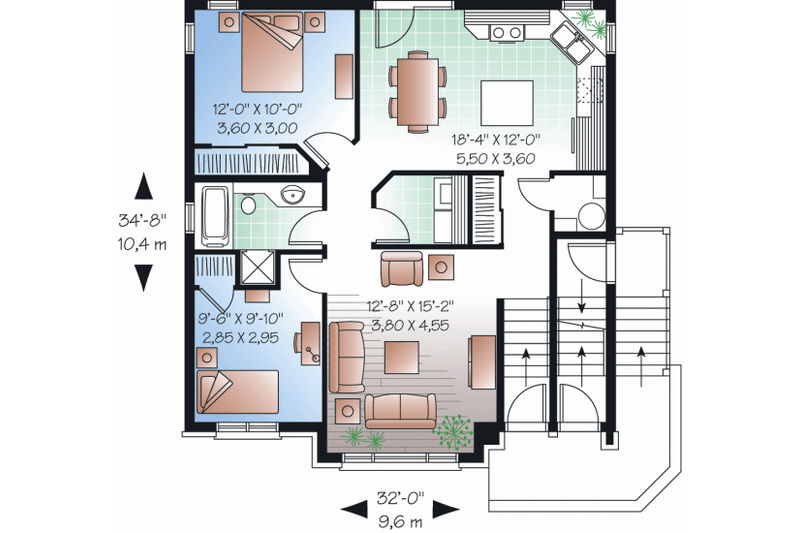 Home Plan - Floor Plan - Main Floor for Traditional House Plan #23-2196 - 2 bed, 1 bath