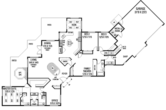 Floor Plan - Main Floor for Ranch House Plan #60-441 - 4 bed, 2.5 bath