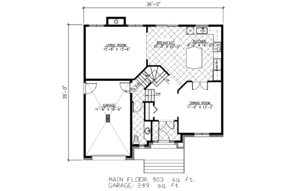 Floor Plan - Main Floor for European House Plan #138-316 - 3 bed, 1.5 bath