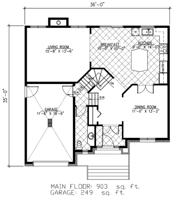 Floor Plan - Main Floor for European House Plan #138-316 - 3 bed, 1.5 bath