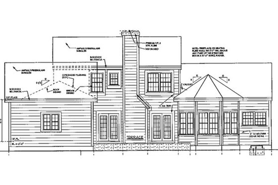 Exterior - Rear Elevation for Farmhouse House Plan #3-257 - 5 bed, 2.5 bath