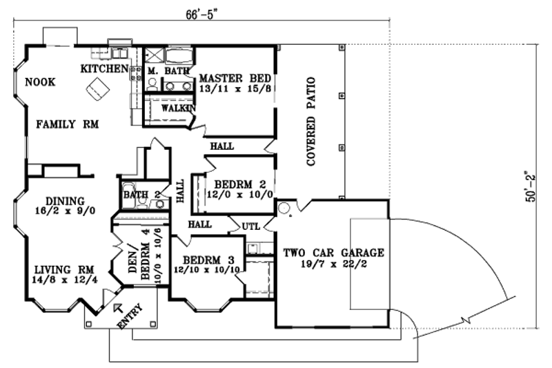 Architectural House Design - Floor Plan - Main Floor for Adobe / Southwestern House Plan #1-1411 - 4 bed, 2 bath