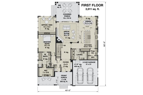 Floor Plan - Main Floor for Farmhouse House Plan #51-1167 - 3 bed, 2.5 bath