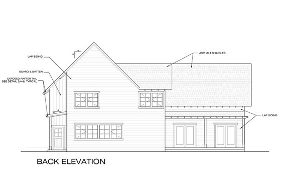 Exterior - Rear Elevation 1 for Farmhouse House Plan #1068-2 - 4 bed, 2.5 bath