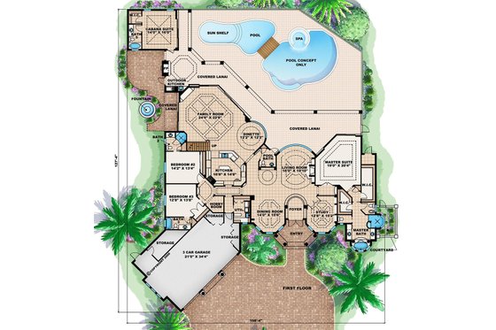 Floor Plan - Main Floor for Mediterranean House Plan #27-472 - 5 bed, 5 bath