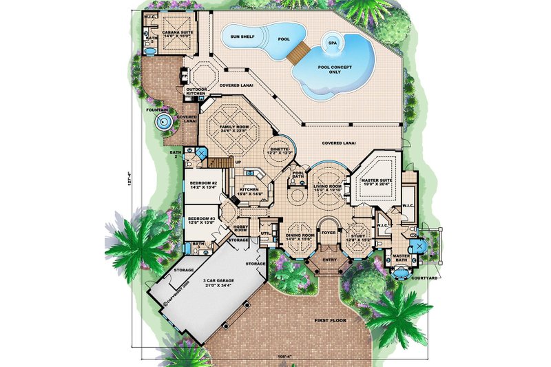 House Plan Design - Floor Plan - Main Floor for Mediterranean House Plan #27-472 - 5 bed, 5 bath