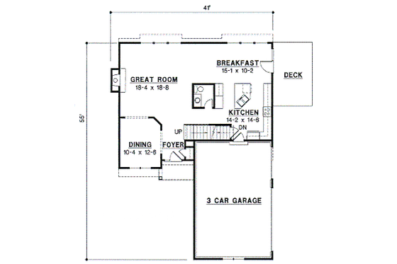 Floor Plan - Main Floor for Traditional House Plan #67-494 - 4 bed, 3.5 bath