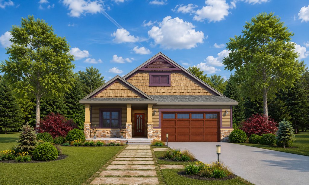 Exterior - Front Elevation 2 for Craftsman House Plan #20-2262 - 2 bed, 2.5 bath