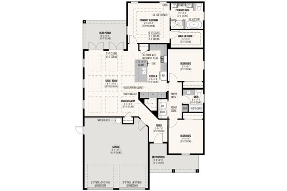 Floor Plan - Main Floor for Prairie House Plan #534-3 - 3 bed, 2 bath