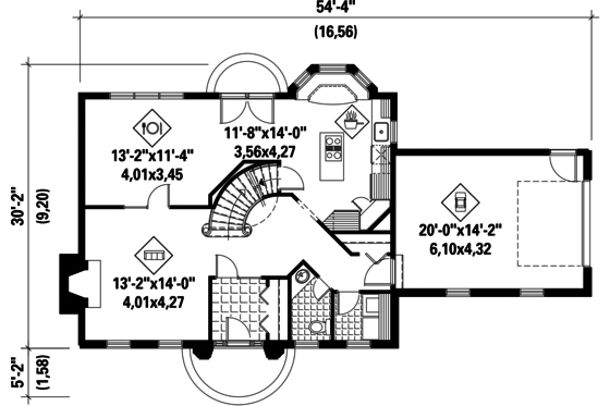 Floor Plan - Main Floor for Colonial House Plan #25-4853 - 3 bed, 2 bath