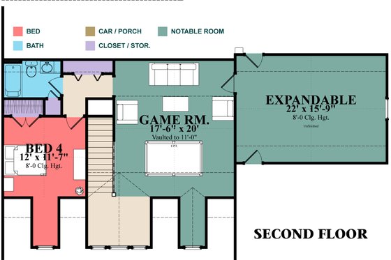 Floor Plan - Upper Floor for Country House Plan #63-397 - 4 bed, 3 bath