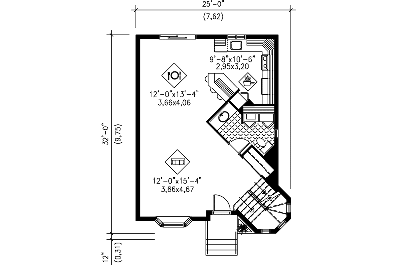 House Design - Floor Plan - Main Floor for Victorian House Plan #25-2029 - 3 bed, 1.5 bath