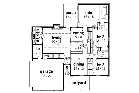 Floor Plan - Main Floor for Country House Plan #45-320 - 3 bed, 2 bath