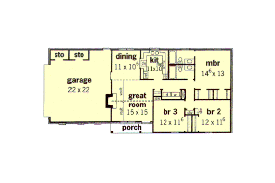 Floor Plan - Main Floor for Ranch House Plan #16-102 - 3 bed, 2 bath