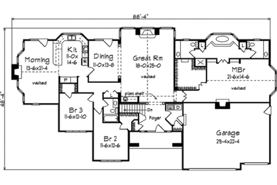 Floor Plan - Main Floor for European House Plan #57-128 - 3 bed, 2 bath