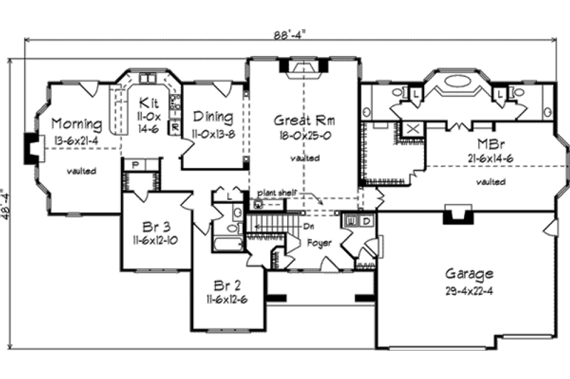 Dream House Plan - Floor Plan - Main Floor for European House Plan #57-128 - 3 bed, 2 bath
