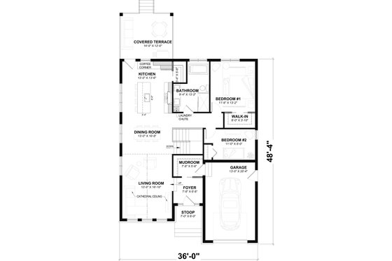 Floor Plan - Main Floor for Traditional House Plan #23-786 - 2 bed, 1 bath