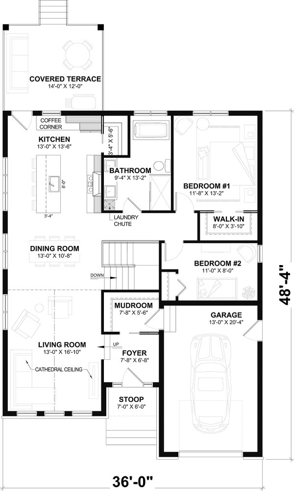 Architectural House Design - Floor Plan - Main Floor for Traditional House Plan #23-786 - 2 bed, 1 bath