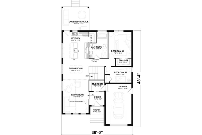 House Plan Design - Floor Plan - Main Floor for Traditional House Plan #23-786 - 2 bed, 1 bath