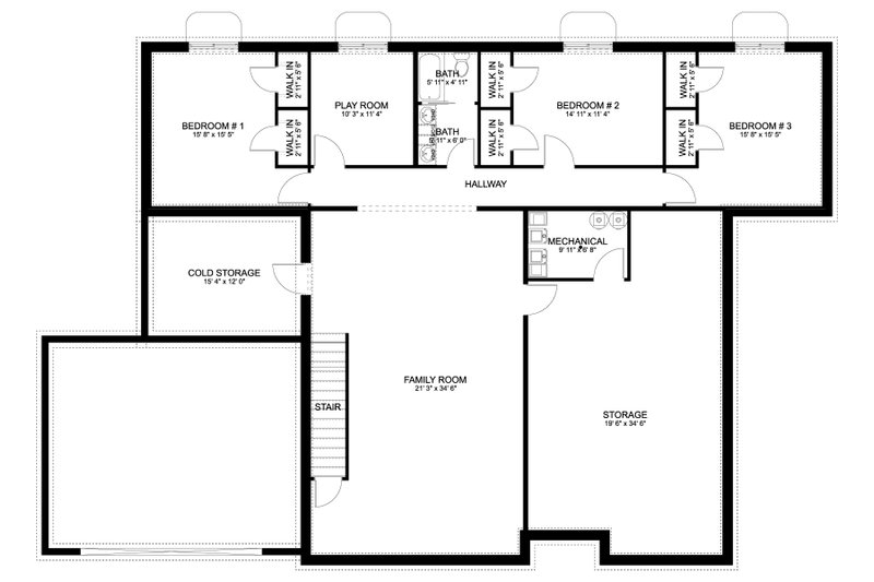 House Plan Design - Floor Plan - Lower Floor for Craftsman House Plan #1060-70 - 5 bed, 2.5 bath