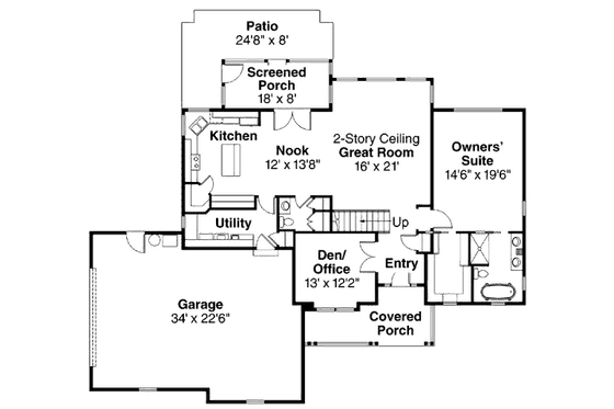 Floor Plan - Main Floor for Craftsman House Plan #124-836 - 4 bed, 2.5 bath