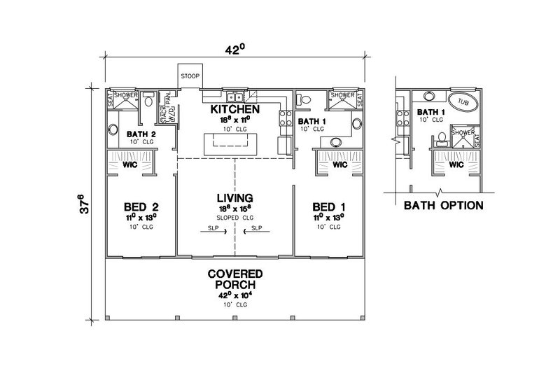 House Blueprint - Floor Plan - Main Floor for Cabin House Plan #472-439 - 2 bed, 2 bath