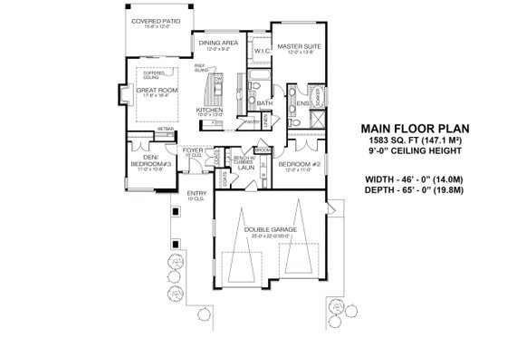 Floor Plan - Main Floor for Modern House Plan #1100-23 - 3 bed, 2 bath