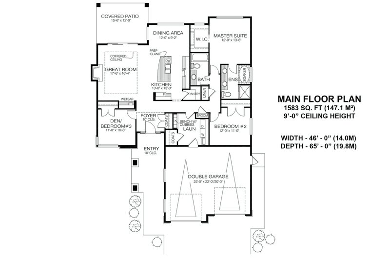 House Design - Floor Plan - Main Floor for Modern House Plan #1100-23 - 3 bed, 2 bath