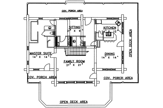 Floor Plan - Main Floor for Log House Plan #117-126 - 2 bed, 3 bath